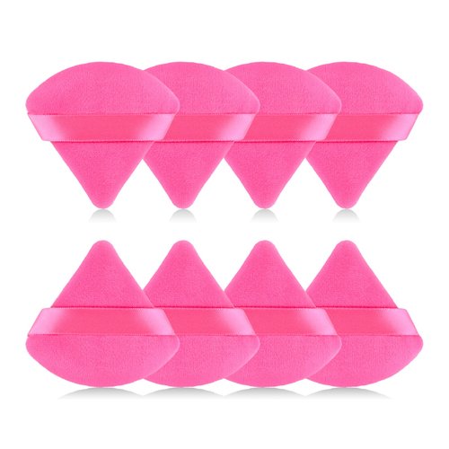 RAREIUS 8pcs Triangular Powder Puff Face Soft Velvet Makeup Puff for Loose Powder Body Powder Makeup Sponge for Contouring Wet Dry Foundation Blender Sponge Beauty Makeup Tool.(Rose Red)