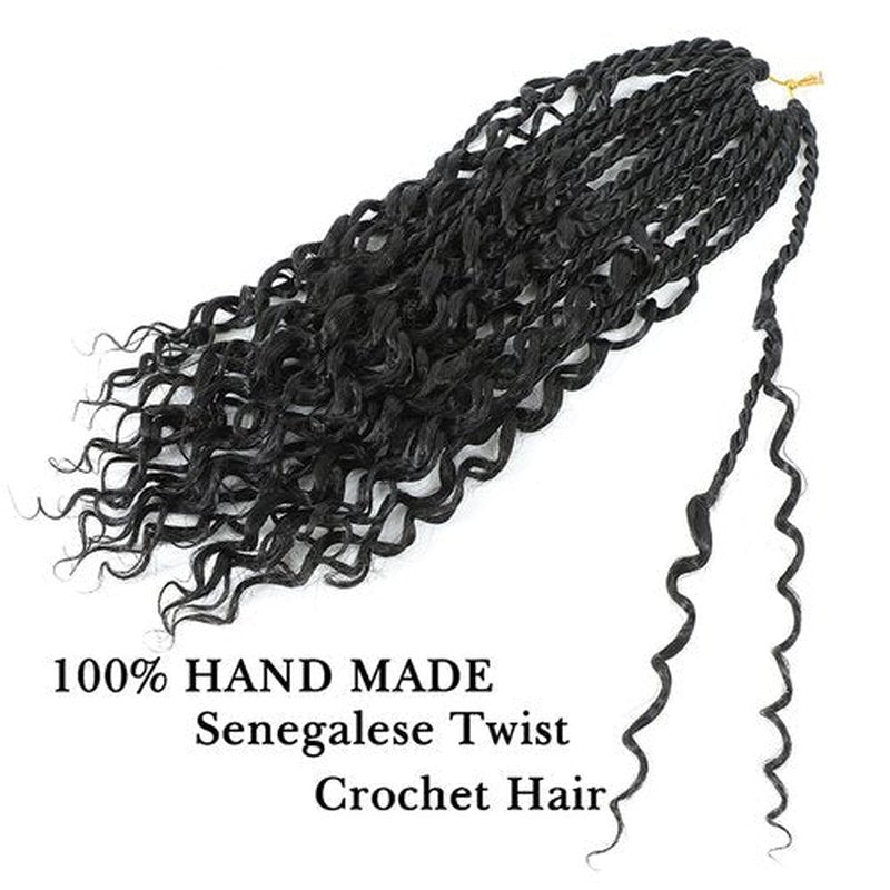 Goddess Twist Braids Crochet Hair With Curly Ends Senegalese Twist Braids Crochet Braids 6 Packs Black color Crochet Synthetic Braiding Hair Extension for Black Women (14inch, 1B)