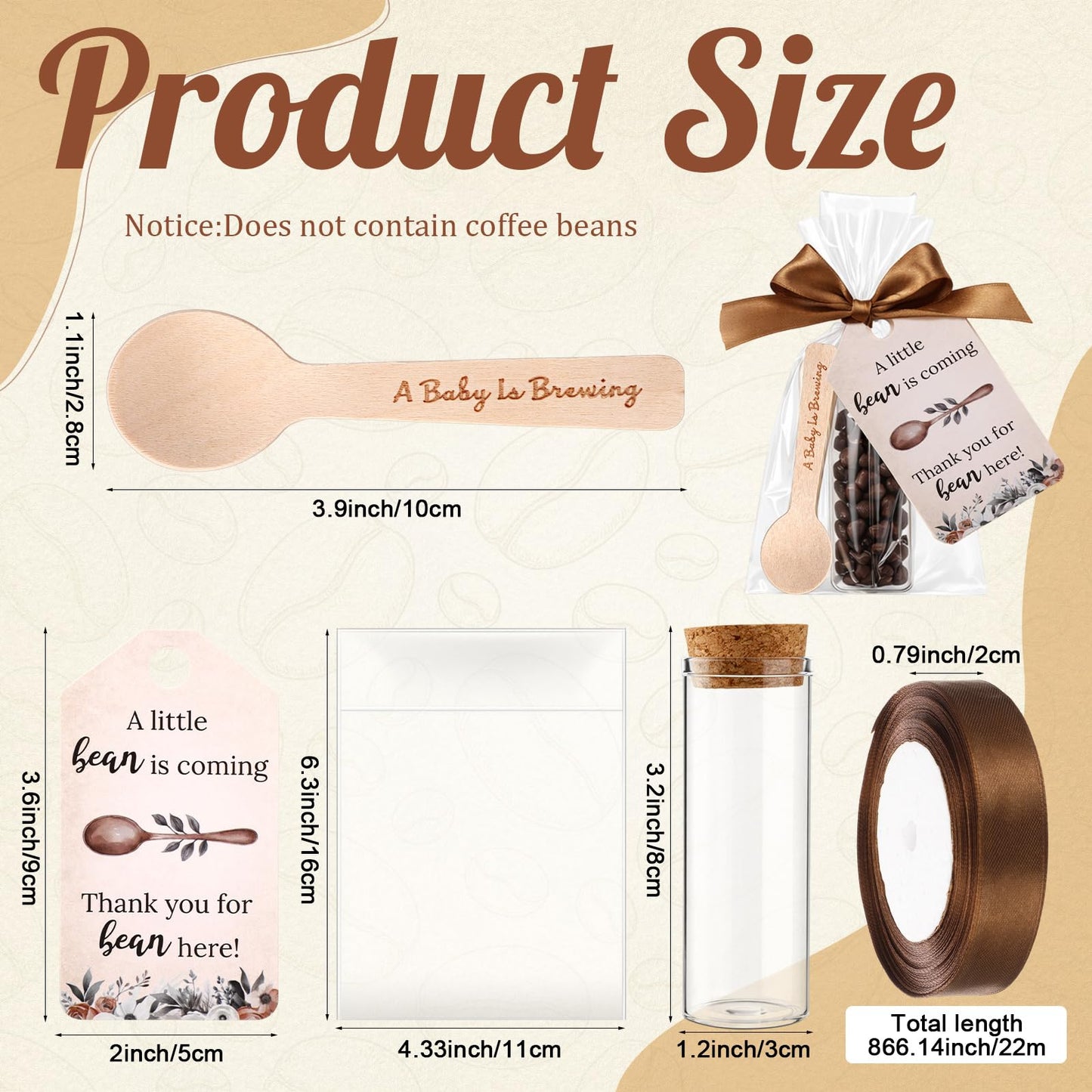 Gandeer 30 Set Coffee Baby Shower Favors for Guest A Baby Is Brewing Wooden Spoon Mini Coffee Glass Jar Thank You Card Brown Ribbon and Bags for Gender Reveal Party Guest Souvenirs