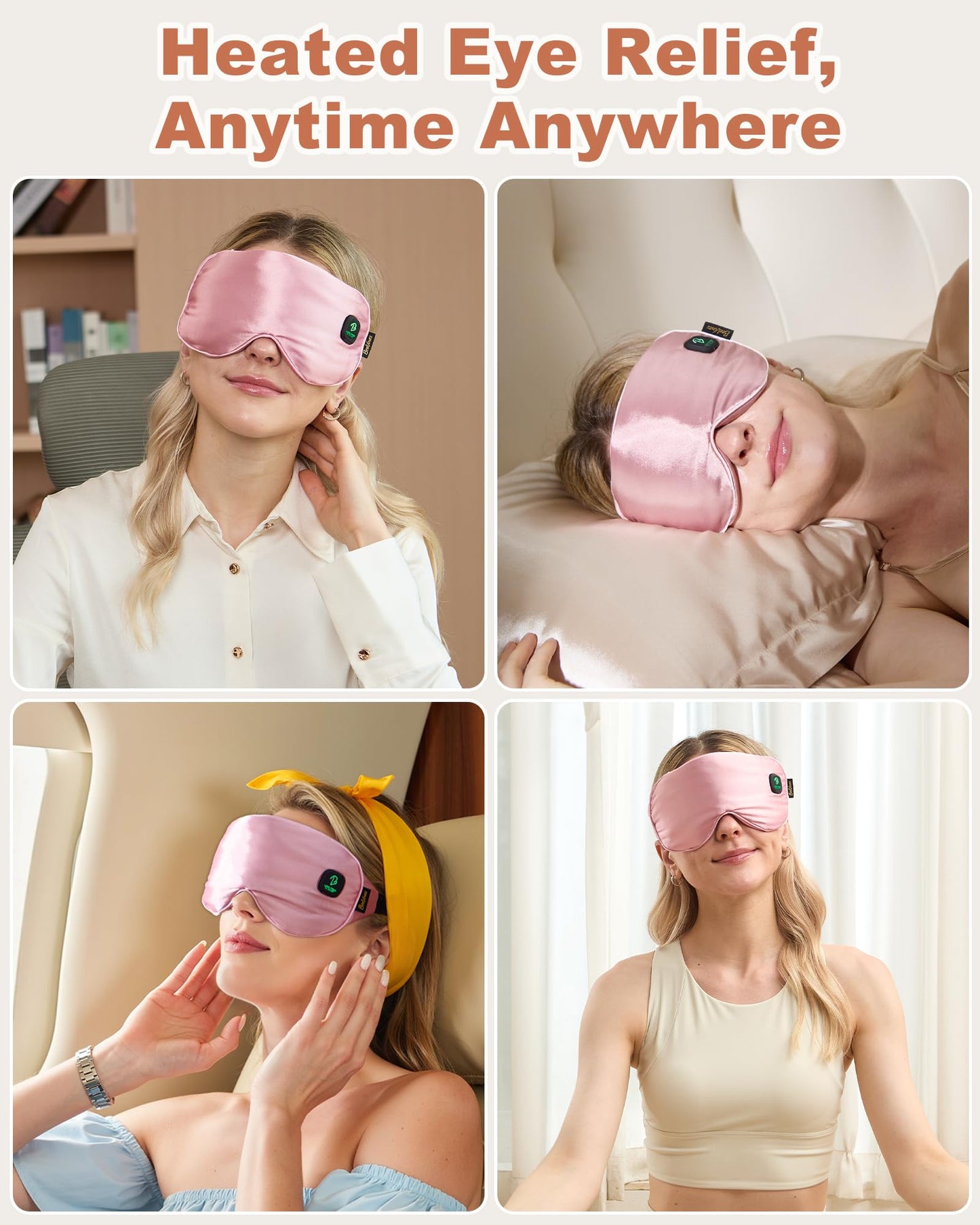 BeeVines Cordless Heated Eye Mask for Dry Eyes, Washable Heat Eye Masks for Blepharitis, Warm Eye Compress for Men & Women, 1500mAh Rechargeable Eye Warmer with Travel Pouch(Pink)