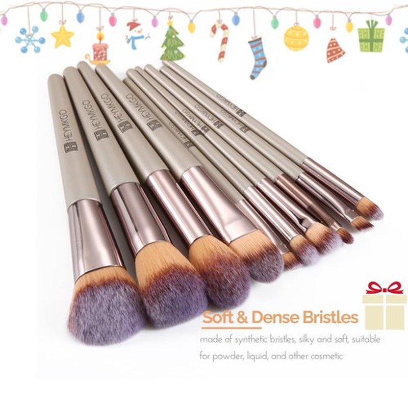 Makeup Brushes Set, HEYMKGO Portable Makeup Brush Set Professional Champagne Gold Premium Synthetic Foundation Brush Powder Concealers Eye Shadows Blush with Cosmetic Bag 10PCS Common Types