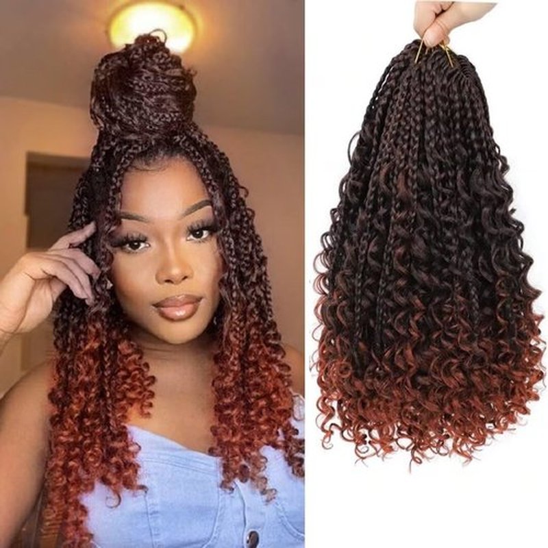 8 Packs Boho Box Braids Crochet Hair with Curly Ends 12 inch Copper Red Box Braid Crochet Hair with Curly Ends Goddess Box Braids Crochet Hair Extensions for Black Women(12", 8packs T1B/350#)