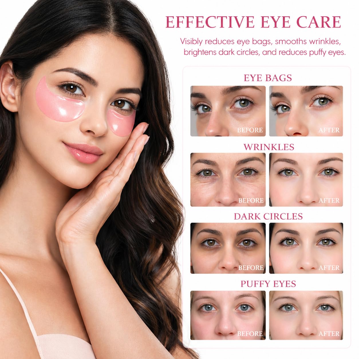 FANMIN Under Eye Mask, Rose Under Eye Gel Pads With Collagen, Skincare Eye Patch Masks for Women and Men