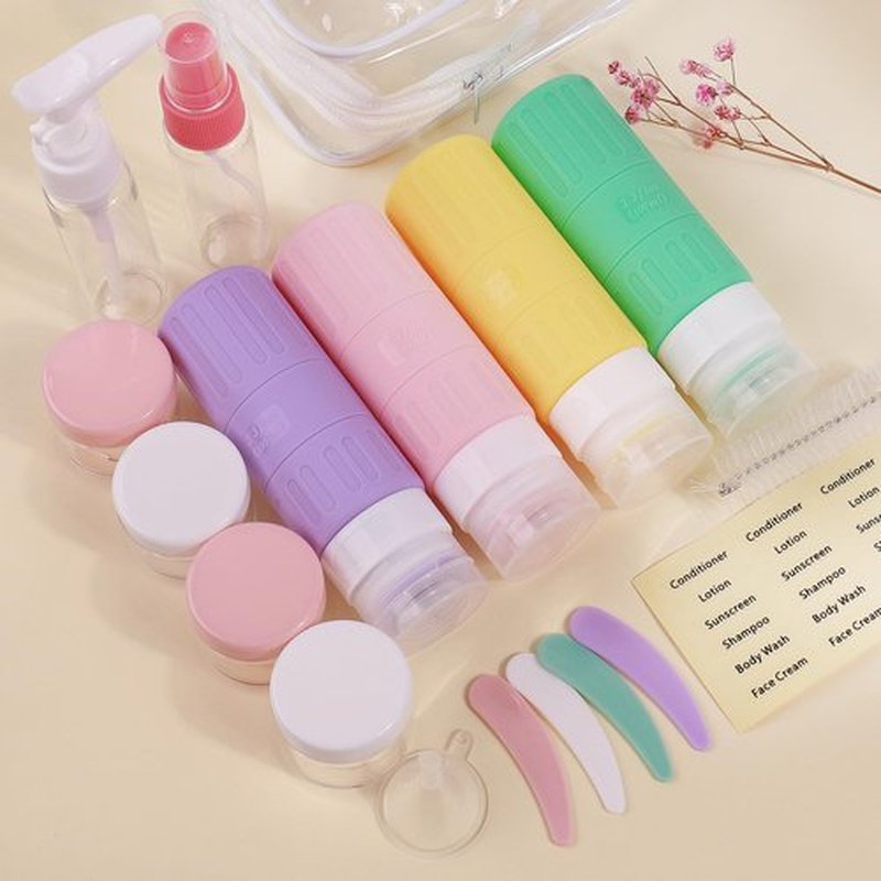 GLAMFIELDS Travel Bottles for Toiletries,TSA Approved 3.3oz Size LeakProof Silicone Toiletry Containers for Shampoo, Conditioner,Easy to Squeeze，Portable Travel Essentials for Lotion(18 Pack) Macaron