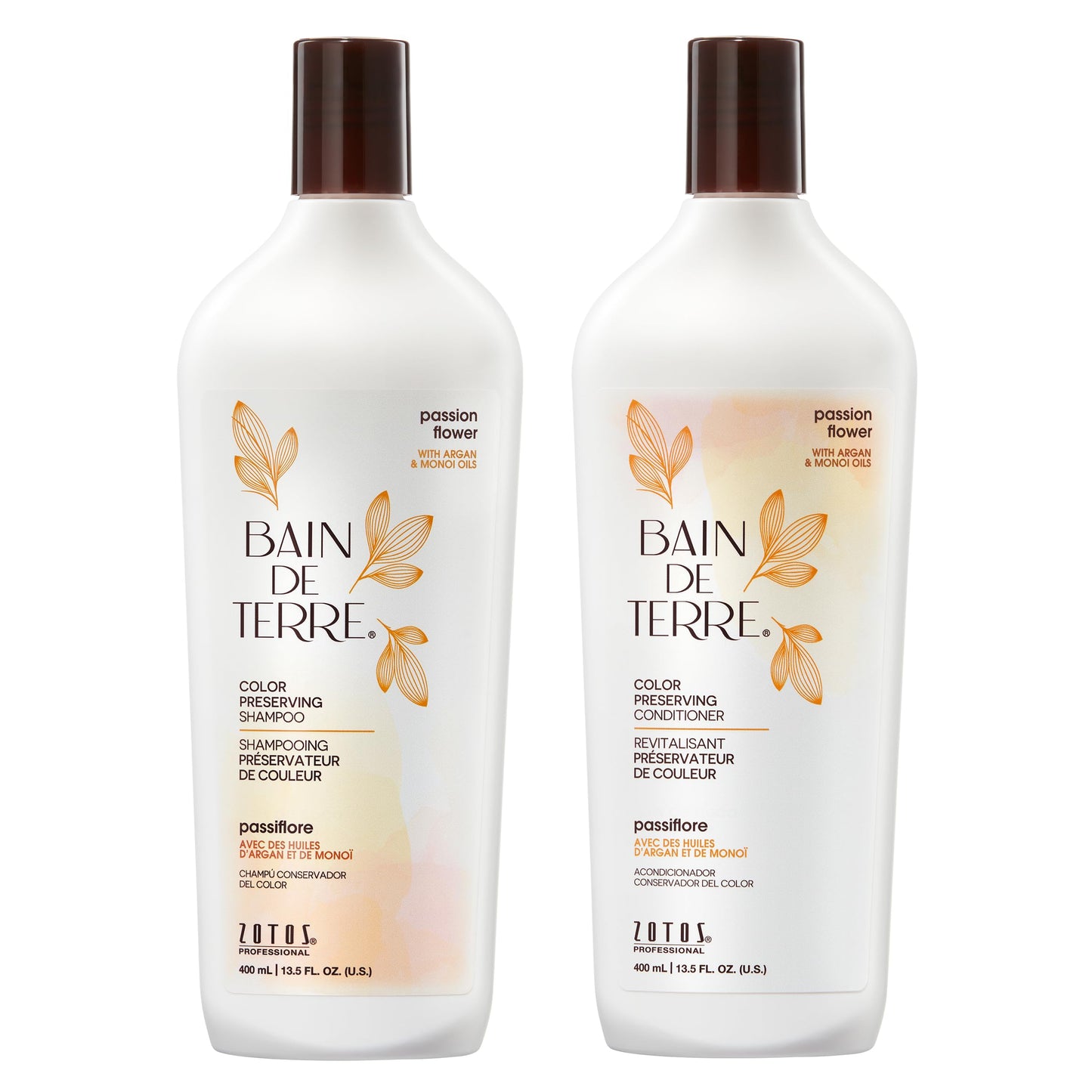 Bain de Terre Color Preserving Shampoo and Conditioner Set | Passion Flower | Protects & Maintains Color-Treated Hair | Paraben Free | Color-Safe | 13.5 Fl Oz