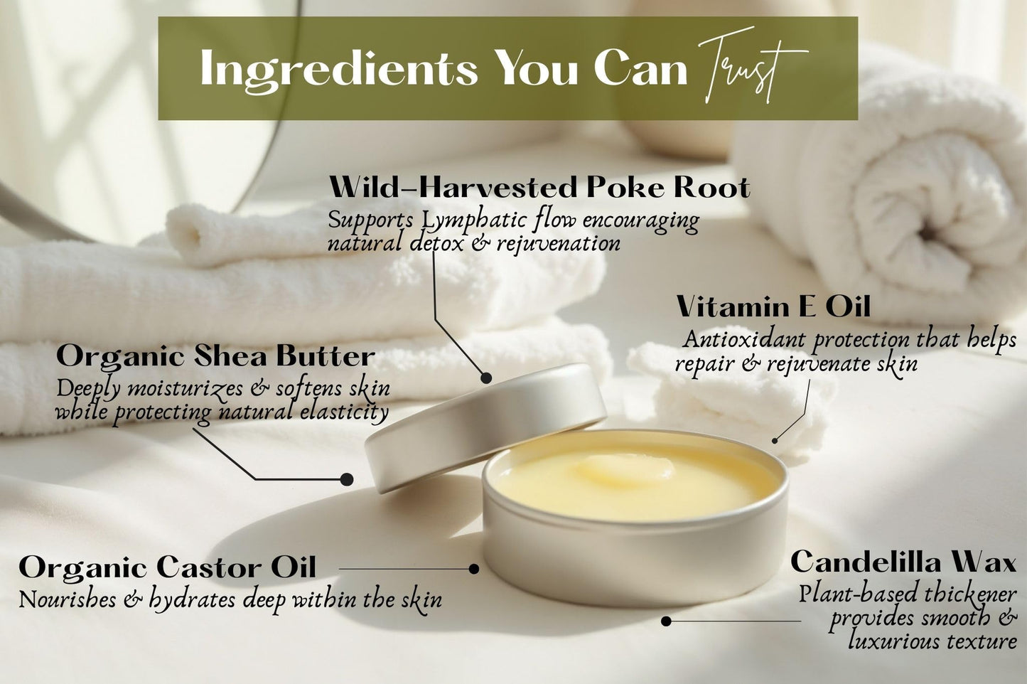 Poke Root & Castor Oil Salve -1oz- Cysts, Boils, Fibroids, Swollen Lymph Nodes, Breast & Joint - Vegan Lymphatic Support Massage Balm - Natural Deep Tissue Relief Ointment Handmade in The USA