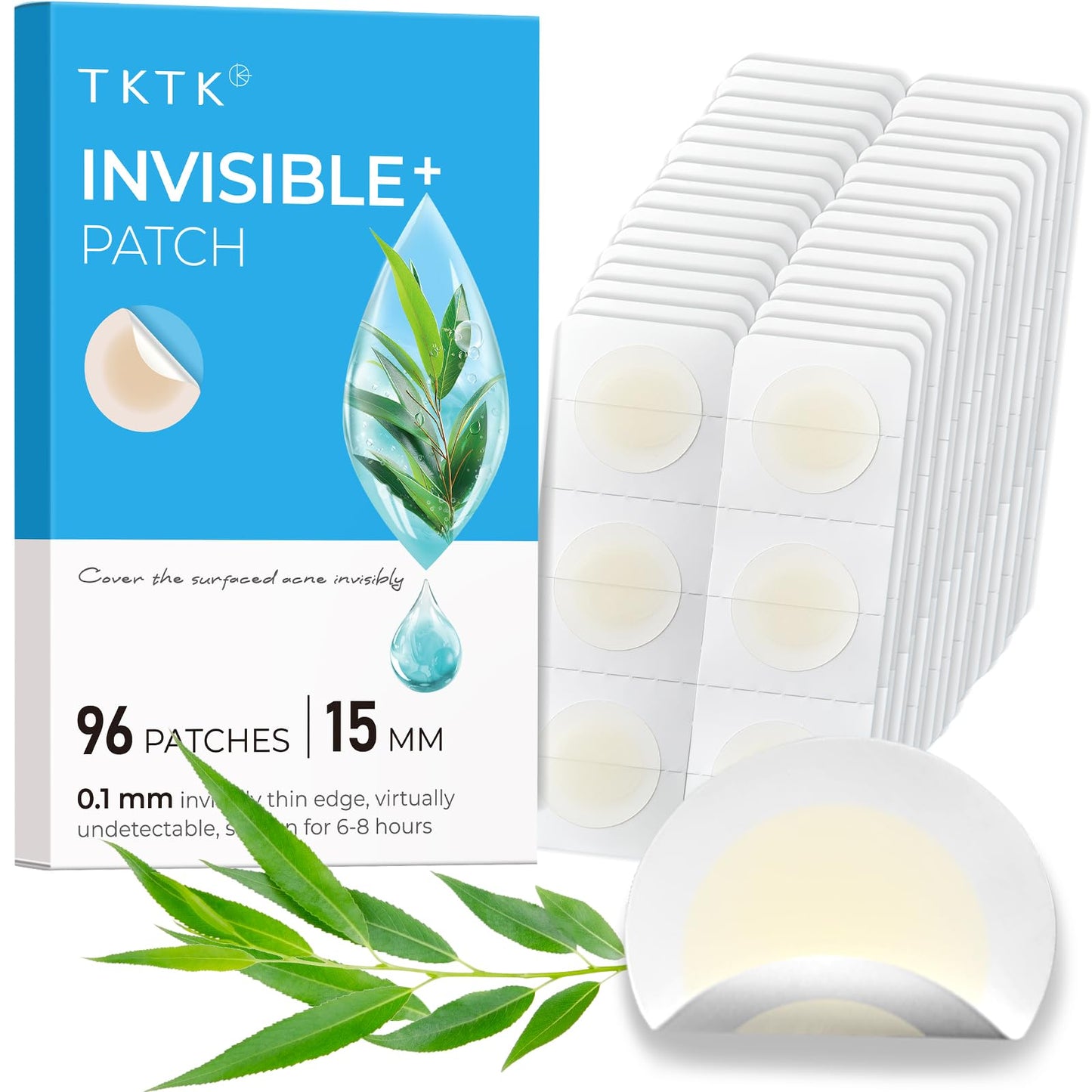 Pimple Patches, 15 mm Invisible Acne Patches for Face with Salicylic Acid, 0.01cm Extra Thin Outer Edge, Hydrocolloid Zit Patch for Pustule, Whitehead, Cystic Acne Spot, 96 Count