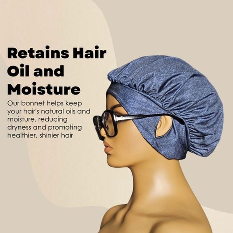EARTWOEAR Bonnet, Hair Bonnet for Sleeping, Women Sleep Cap Hair Bonnet, Polyester/Lycra Blend Sleep Bonnet, Full Bonnet with Ear Slots (Denim)