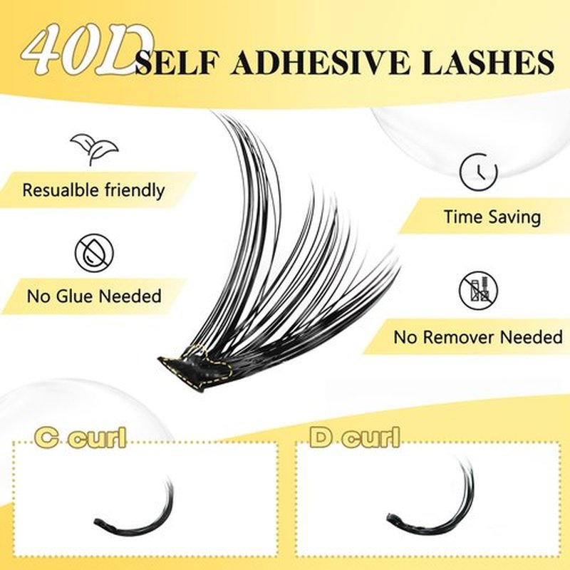 LANKIZ Self Adhesive Lashes Clusters, 160pcs Reusable Self Adhesive Eyelashes, 40D No Glue Individual Lashes, Natural Pre Glued Eyelashes Wispy, DIY Glueless Adhesive Lashes