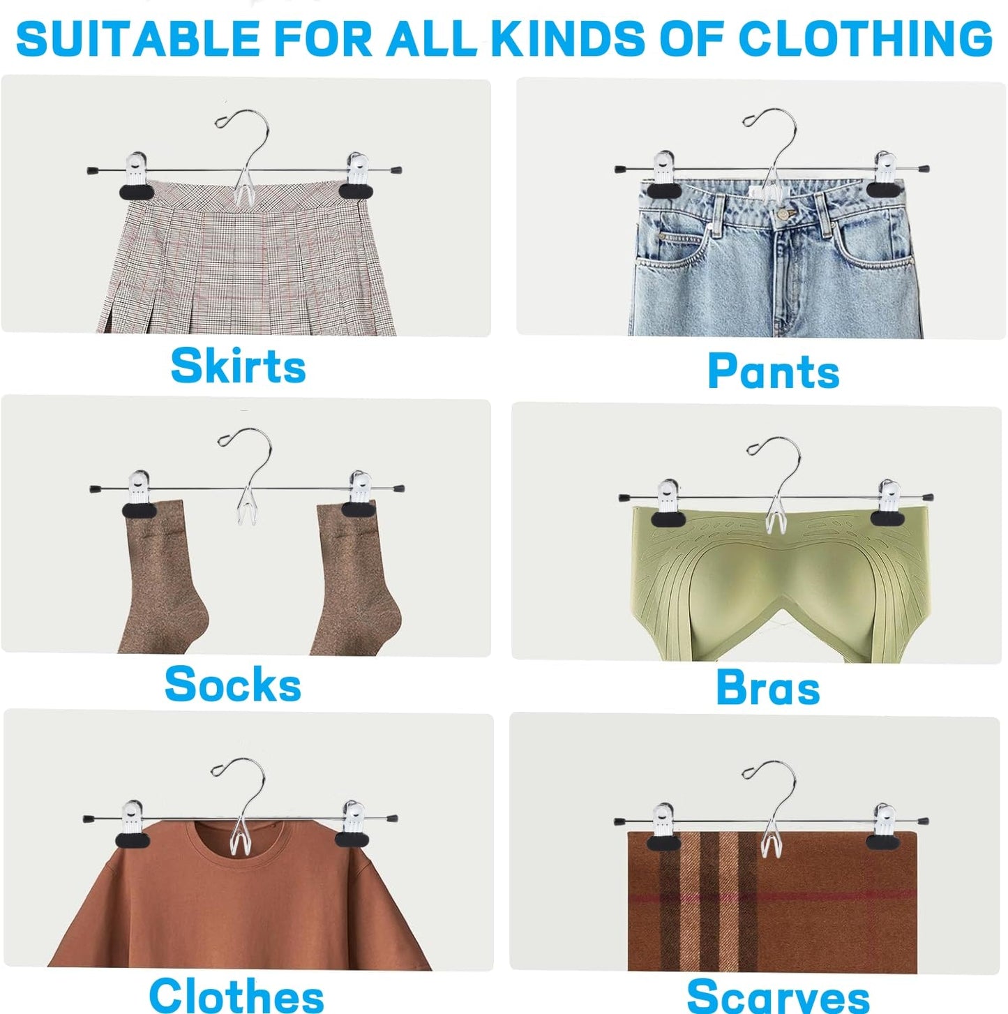 Amber Home 20 Pack Heavy Duty Metal Pants Skirt Hangers, Stackable, Adjustable Clips, Space Saving for Jeans, Slacks