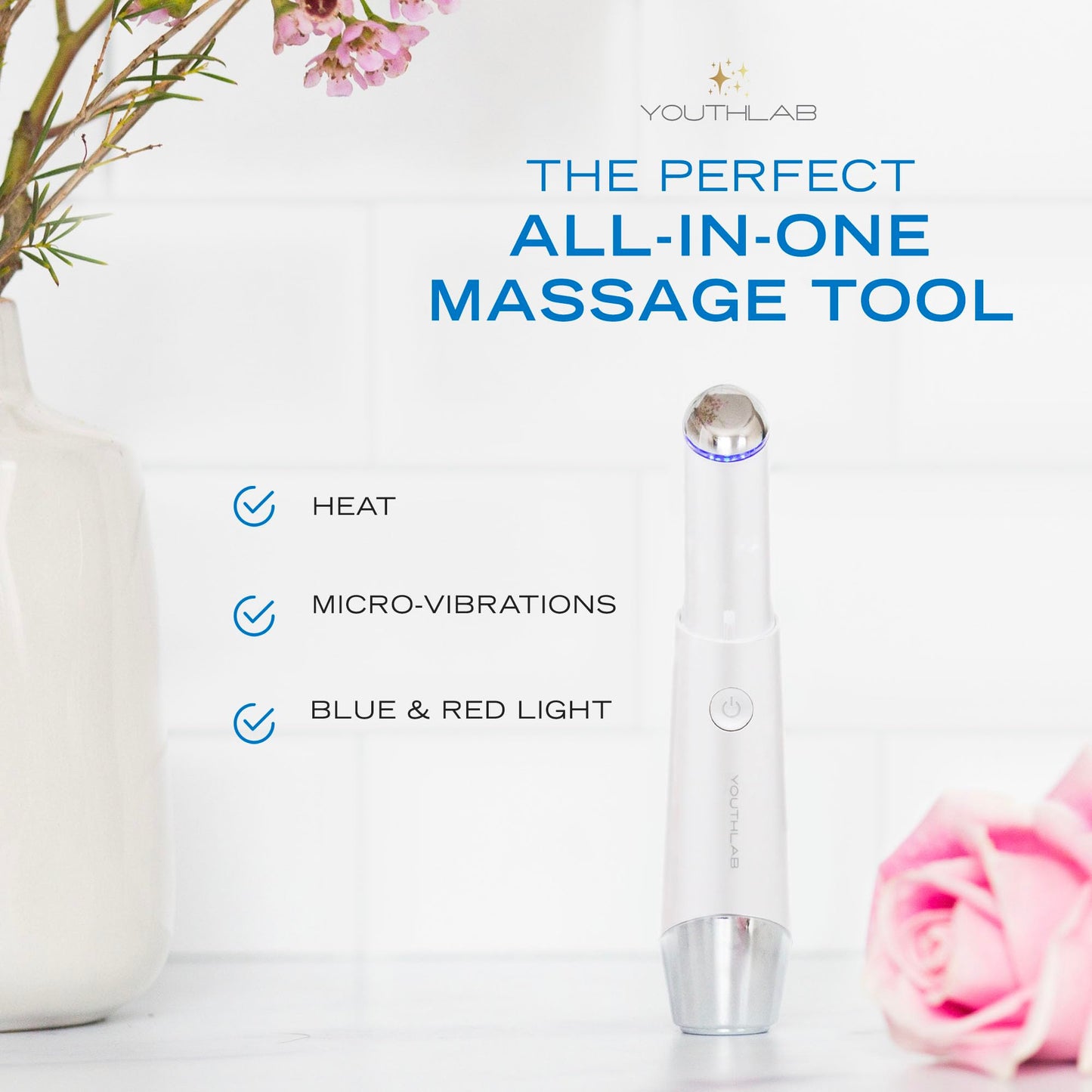 YOUTHLUX Eye & Face Wand/Tool – Heated Eye Wand with Vibration for Puffiness, Tired Eyes, Brighter Under Area, Redness Relief, Product Absorption, Smoother Skin & Relaxing Massage