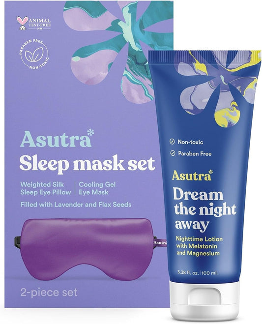 Dream Sleep Bundle - Purple Silk Eye Pillow Set & Magnesium Melatonin Lotion | Relaxation Essentials