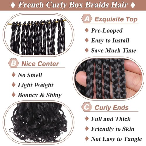 RuiYok 12 Inch French Curl Crochet Braids 9 Packs Black Goddess Box Braids Pre Looped Crochet Hair with Bouncy Curly Ends Synthetic French Curly Braiding Hair for Women