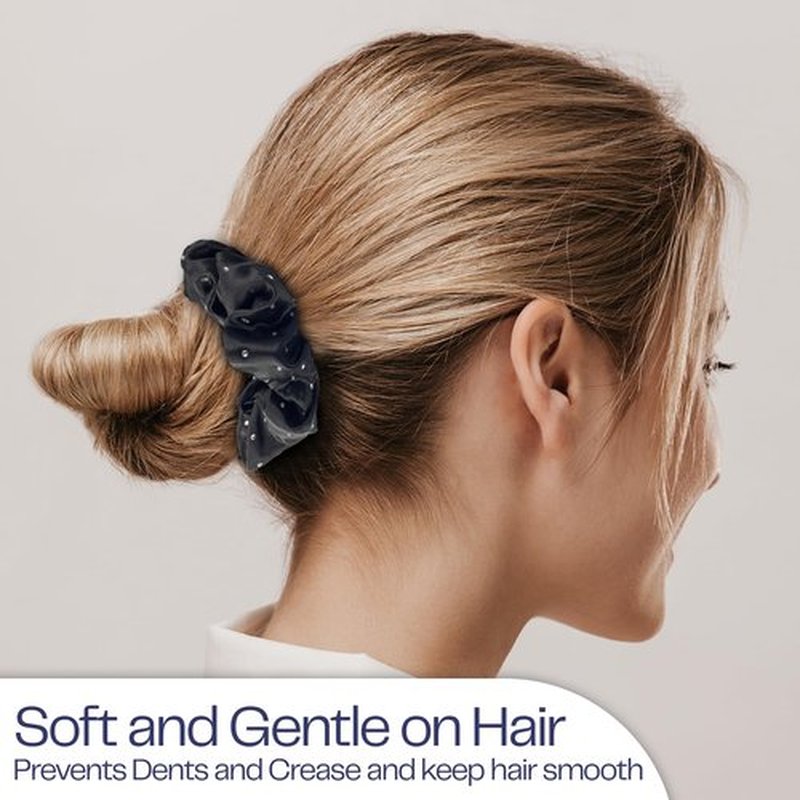 Celestial Silk Mulberry Silk Scrunchies for Hair (Plum, Navy, Black with Rhinestones)