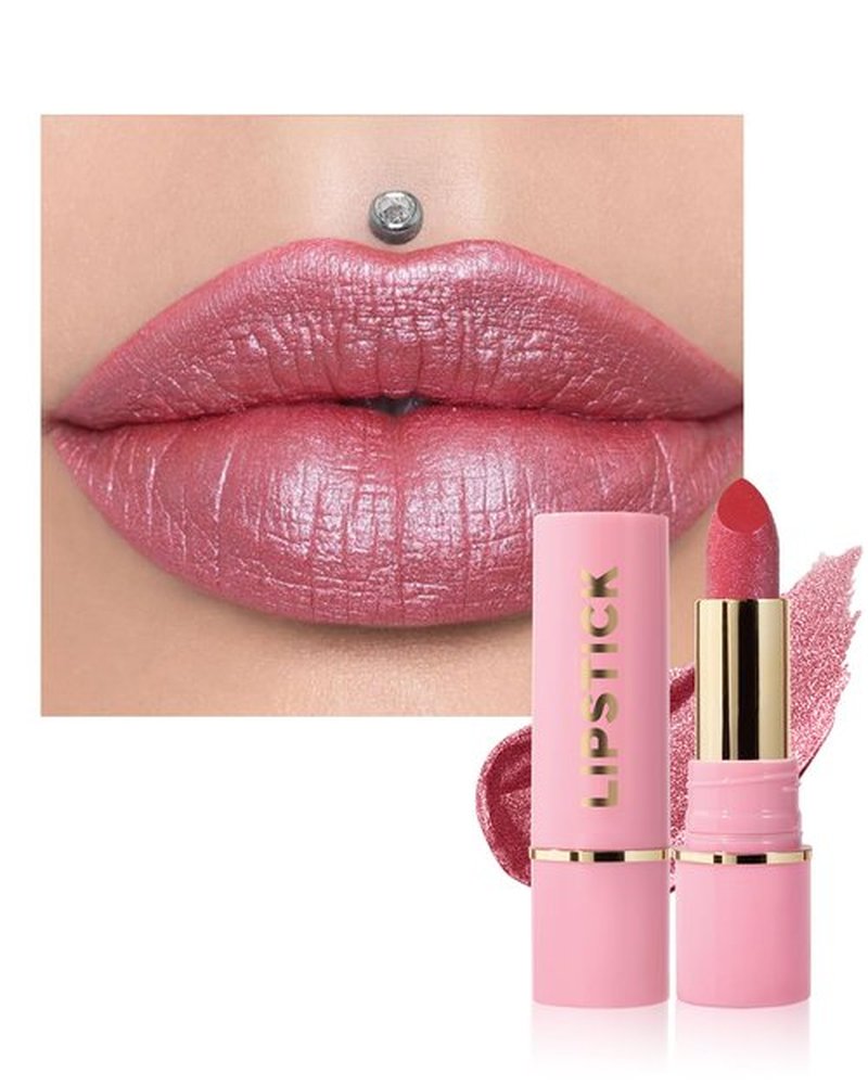 Glitter Metallic Cherry Plum Shimmer Lipstick Long Lasting, High Shine Glitter Diamond Creamy Red Lipstick Transfer Proof Non-Stick Lip Gloss Shimmer High Impact Full Coverage Lip Makeup for Women-03