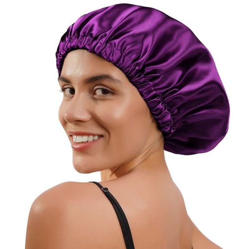 YANIBEST Silk Bonnet Satin Bonnet for Sleeping Women and Men, Adjustable Double Layer Hair Bonnet for Curly Braids Hair Bright Purple