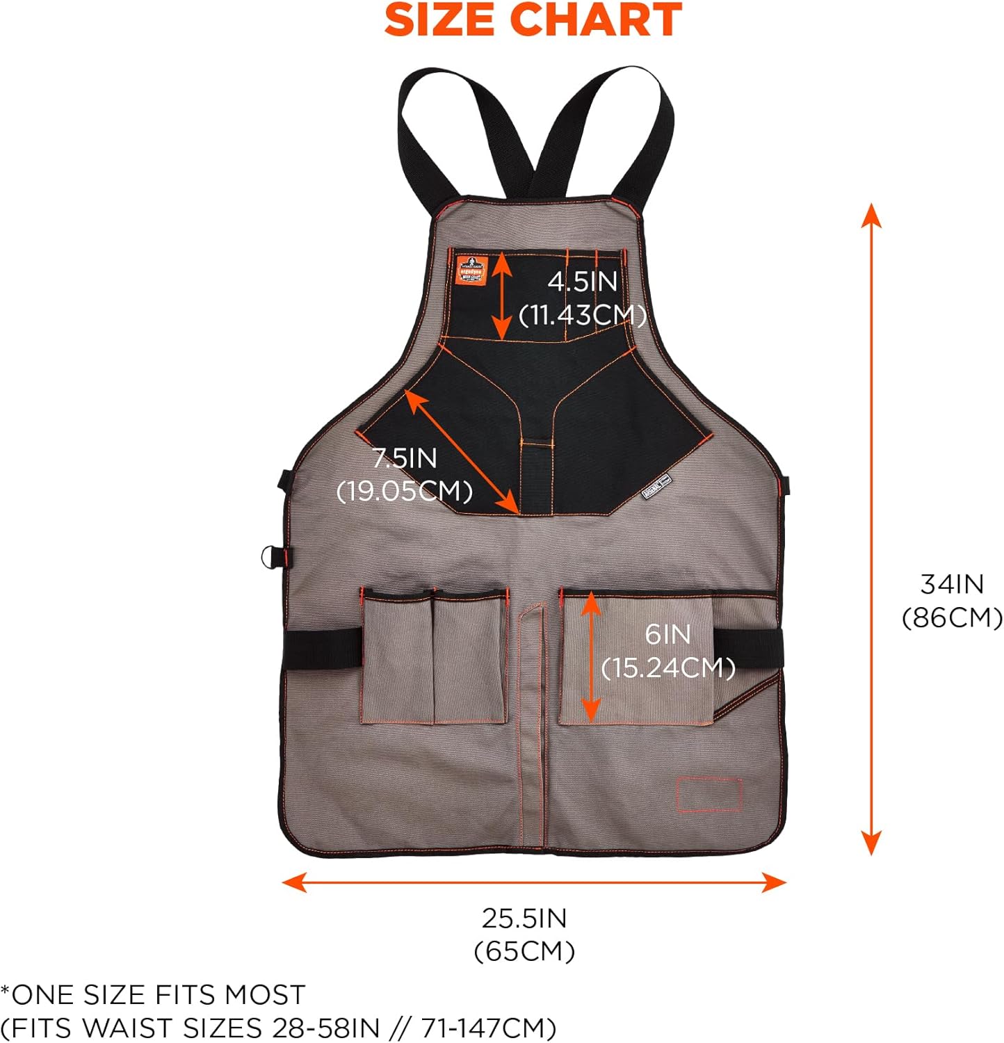 Ergodyne Full Length Tool Work Apron - 13 Pocket Gray Utility Apron for Professionals