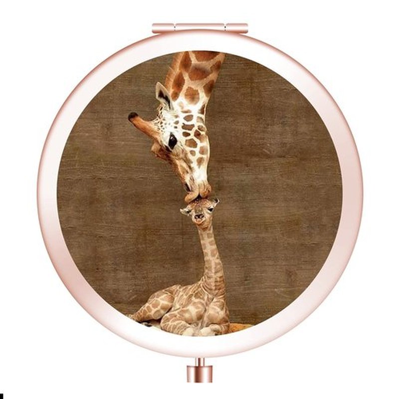 Compact Mirror Rose Gold Makeup Mirror Folding Mini Pocket Mirror Portable Hand Mirror Double-Sided 2 x 1x Magnification for Woman Girls Great Gift (Giraffe)