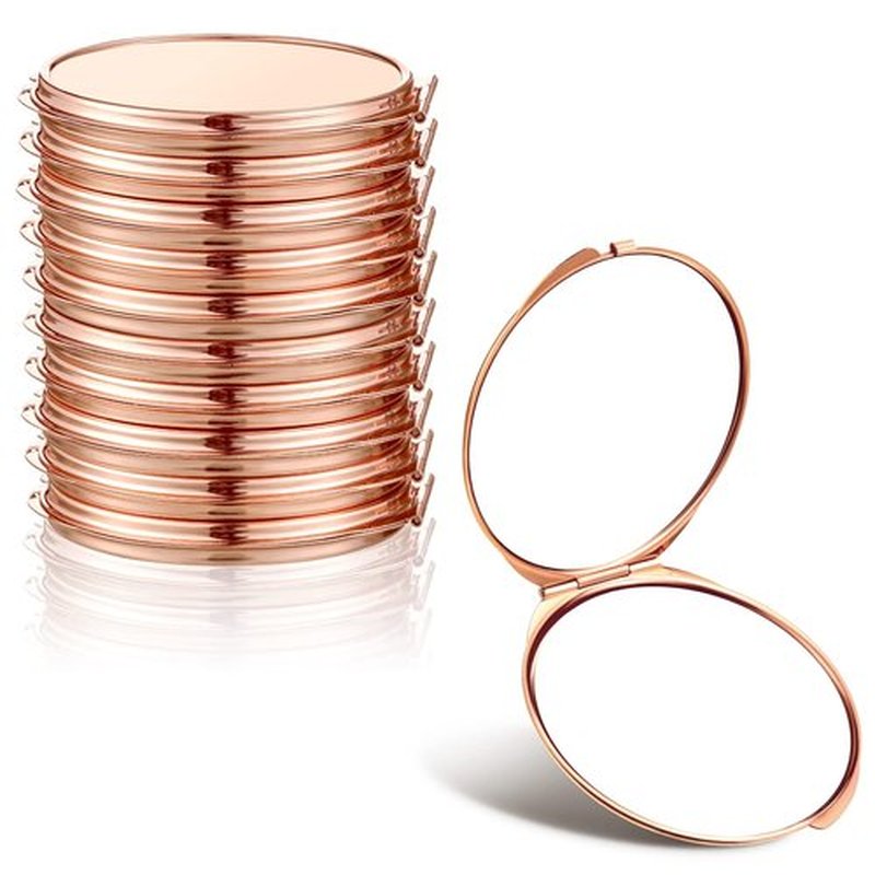 8 Pcs Compact Mirror Bulk with 1X 2X Magnification Double Sided Mini Travel Makeup Mirror Small Portable Pocket Mirror Folding Round Purse Compact Mirrors for Women Bridesmaid Gifts(Rose Gold)