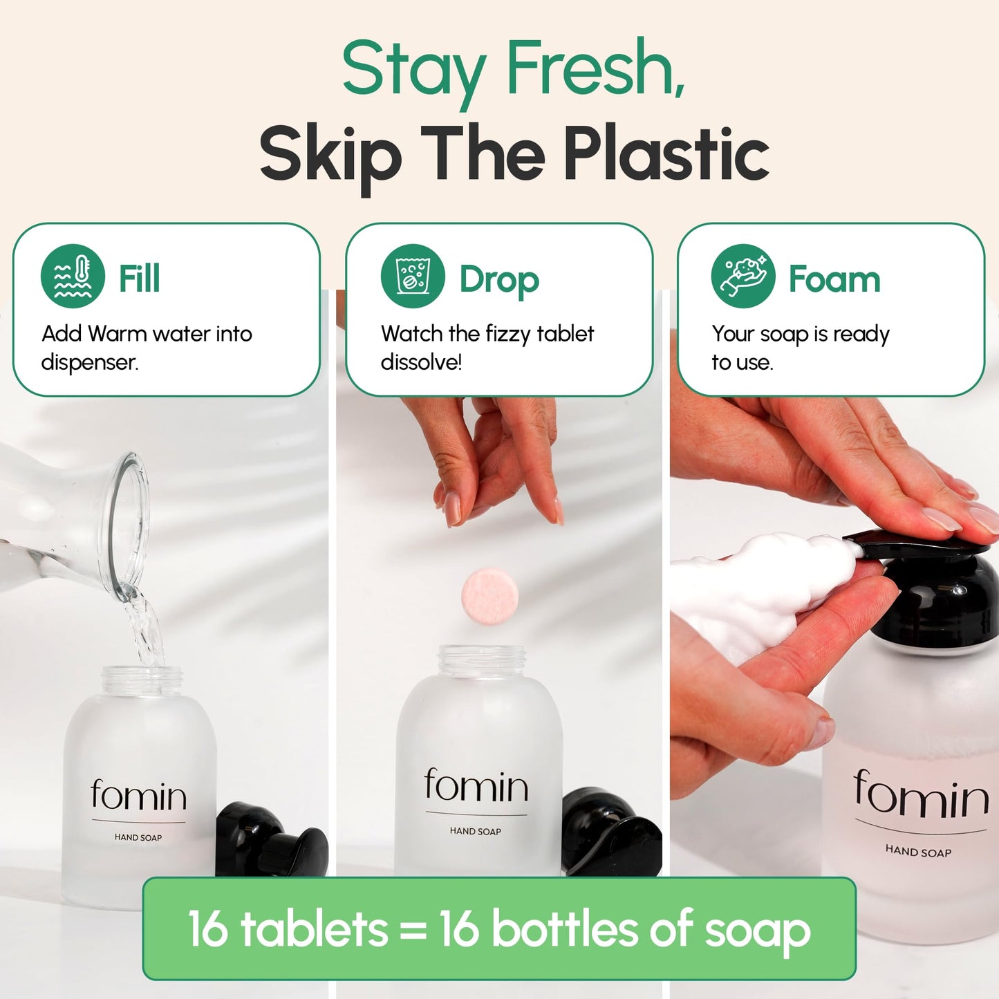 FOMIN Foaming Hand Soap Refills (16 Pack) - Skin Friendly Foam Soap Refill for Hand Wash - Makes 128 fl oz (16 x 8 fl oz)
