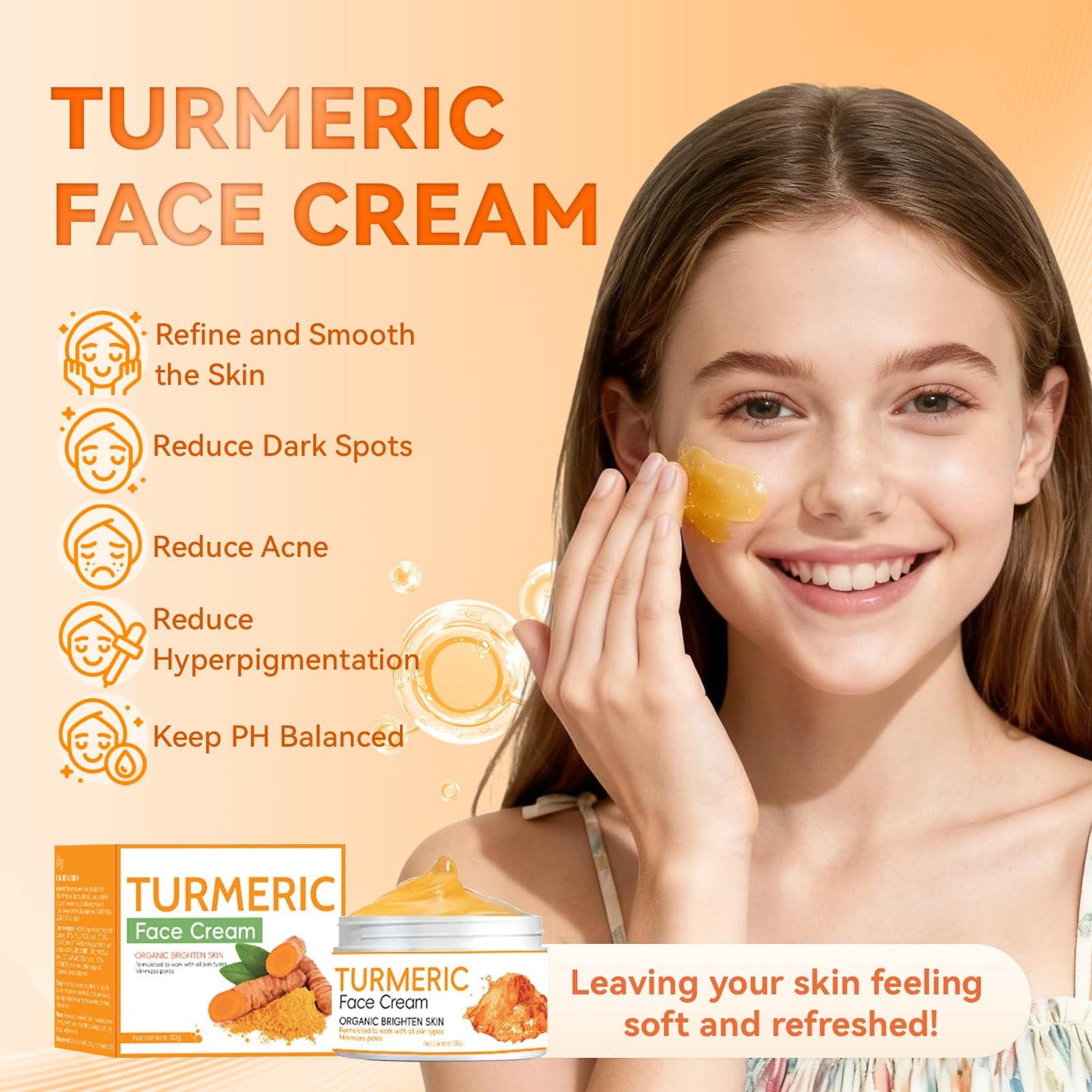 Turmeric Skincare Set with Face Wash, Cream, Soap Bar, Bubble Net, Facial Cleanser for All Skin Types, Soothing Hydrating Formula