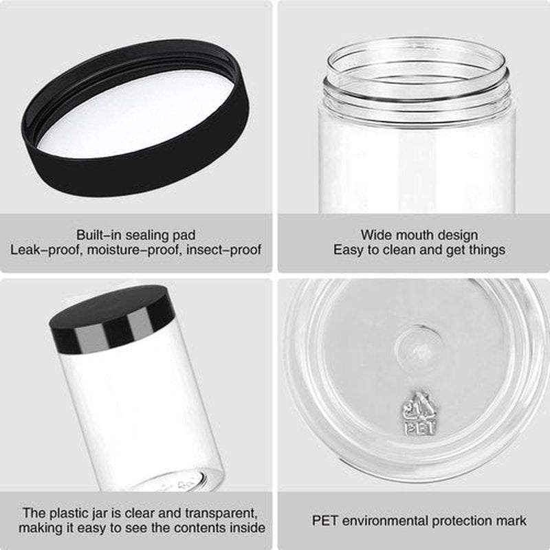 Hajoyful Plastic Jars with Lids 6OZ 42PCS,Small Cosmetic Slime Containers Clear Travel Round Jars Empty Refillable Sample Containers Leak Proof Pot Jars with Black Lids for Lotion, Cream, Body Scrub