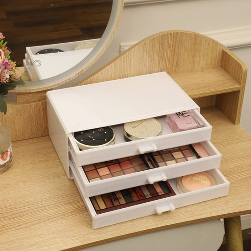 Cq acrylic White Desktop Drawer for Girls Stackable Acrylic Large Acrylic Drawers with 3 Drawers,Large Accessory Organizer and Plastic Under Cabinet Drawer For Vanity Desktop and Undersink,1Pcs