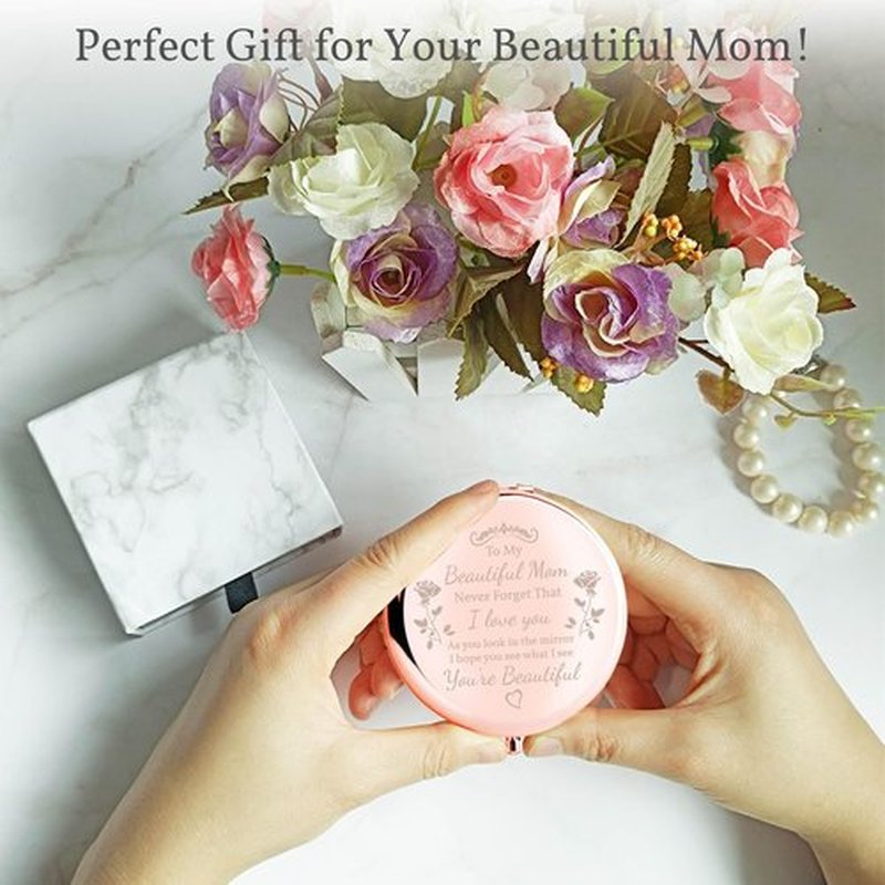 boutikpro Mom Gift Compact Mirror, to My Beautiful Mom Gorgeous Rose Gold Compact Mirror Unique Mom Gift for Women Mom Personalized Gifts for Mom