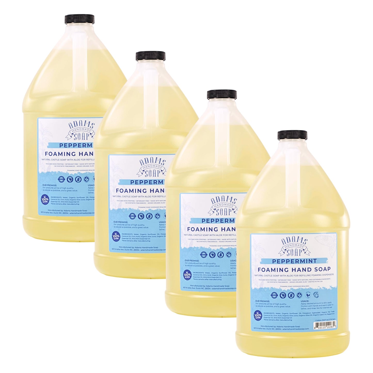 Adams Handmade Soap Liquid Foaming Soap 1 Gal - Peppermint (Pack of 4)