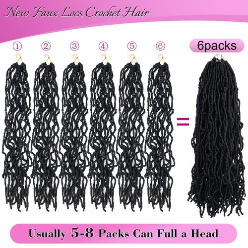 Youngther Soft locs 36 inch 6 packs Extended New Faux Locs Crochet Hair Pre Looped Synthetic Braiding Hair Extension Crochet Hair for Black Women (36 inch, 6packs,1B)