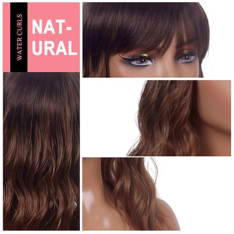 LINGDORA Brown Wigs for Women Short Wig with Bangs Natural Looking Curly Hair Wigs Synthetic Heat Resistant Fiber Ombre Wigs for Daily Party Use (Ombre Brown)