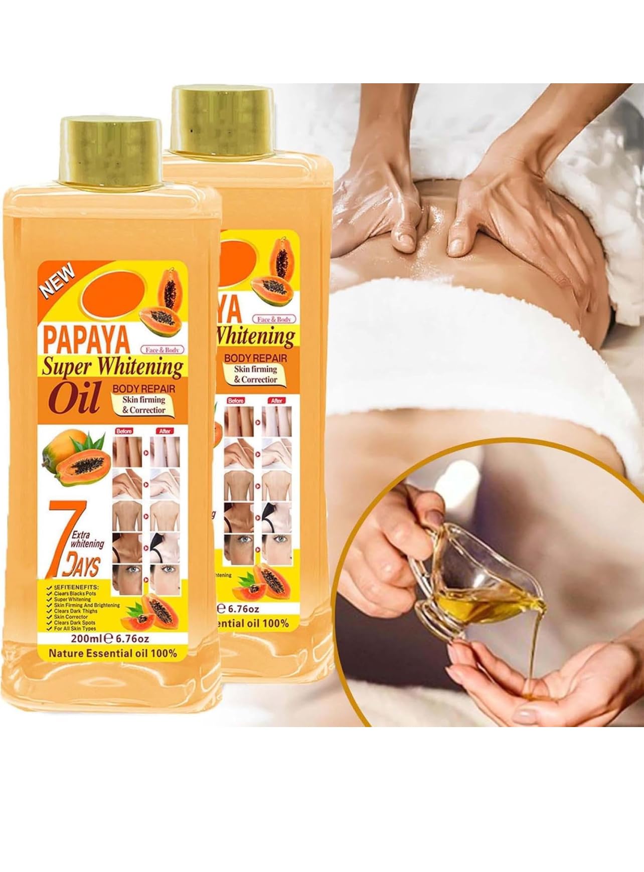Soft 7 papaya Oil, Natural Moisturizing Oil for Face and Body, All Skin Types 6.7oz /200ml