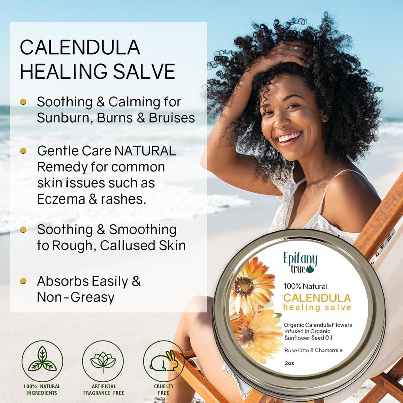 Calendula Salve 2oz - Natural Herbal Balm for Dry Skin, Eczema & Itch Relief | Fragrance-Free 2-Pack