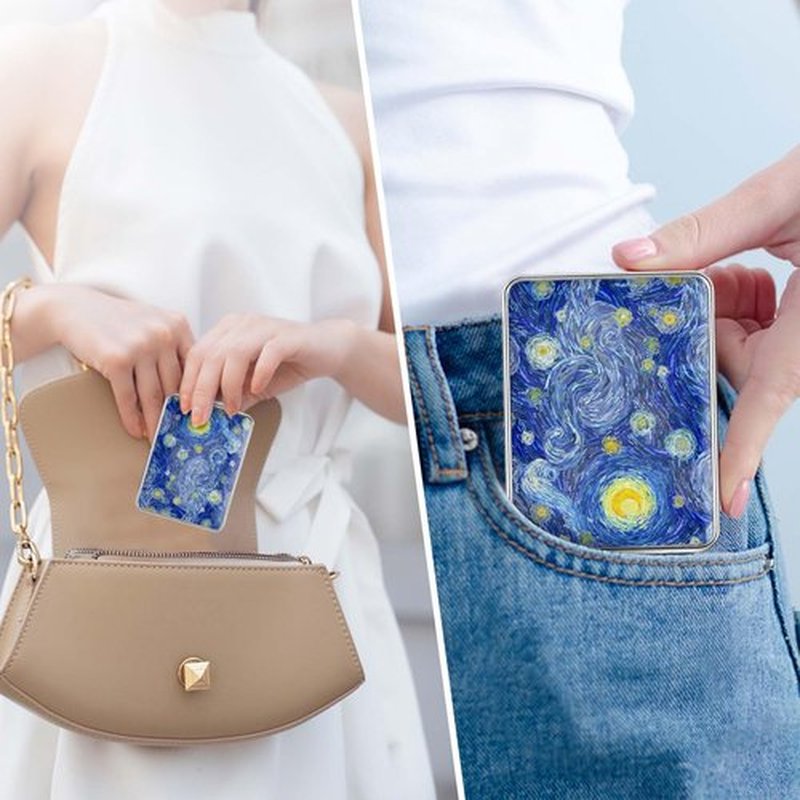 dcdcee Pocket Mirror, Small Travel Mirror with Magnification, Portable Double-Sided Magnifying Cosmetic Mirror for Daily (Blue Moon)