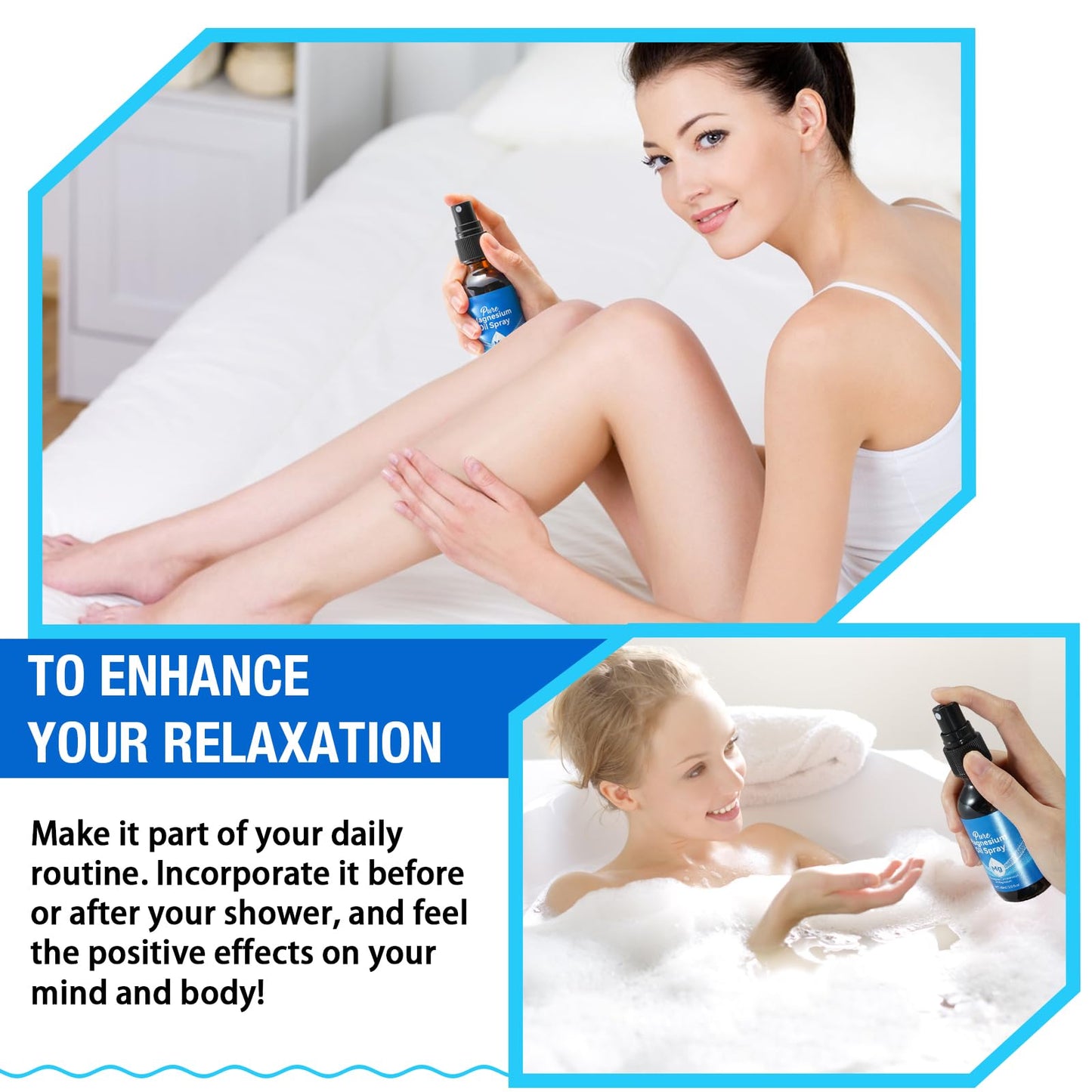 Pure Magnesium Oil Spray, 100% Pure & Natural Magnesium Oil Spray 2.0 fl. oz, Magnesium Oil Spray for Sleep Quality, Skin, Muscle, Men and Women.