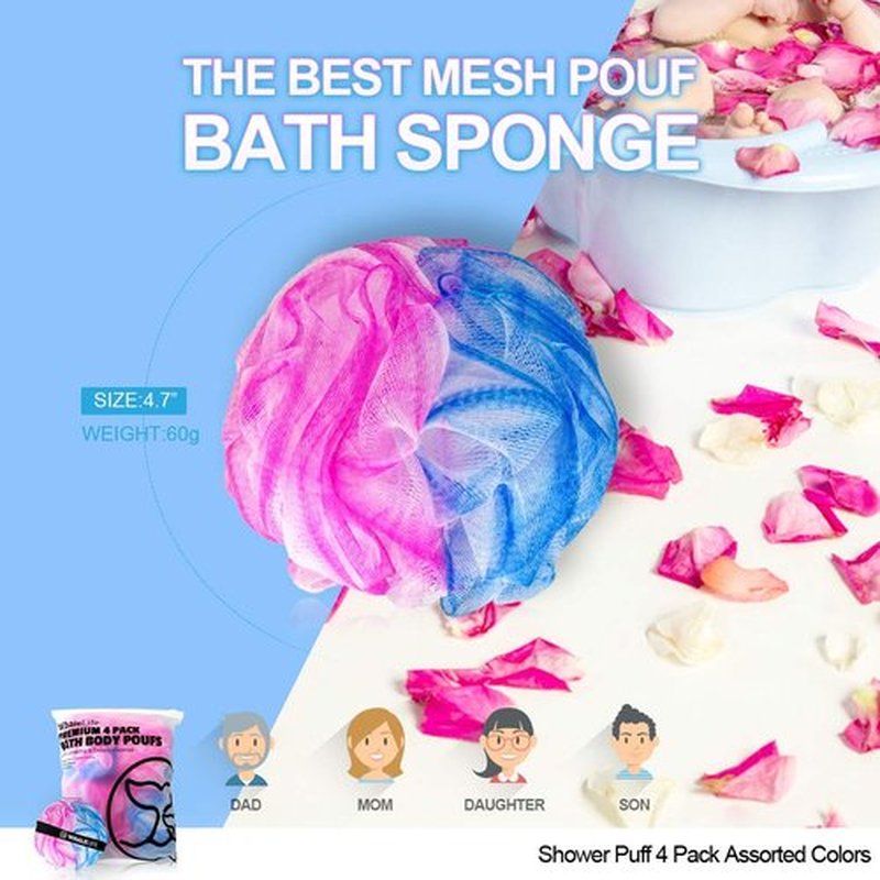Loofah Sponge Bath Sponge for Women Men 4 Pack (Blue Pink Conbine)