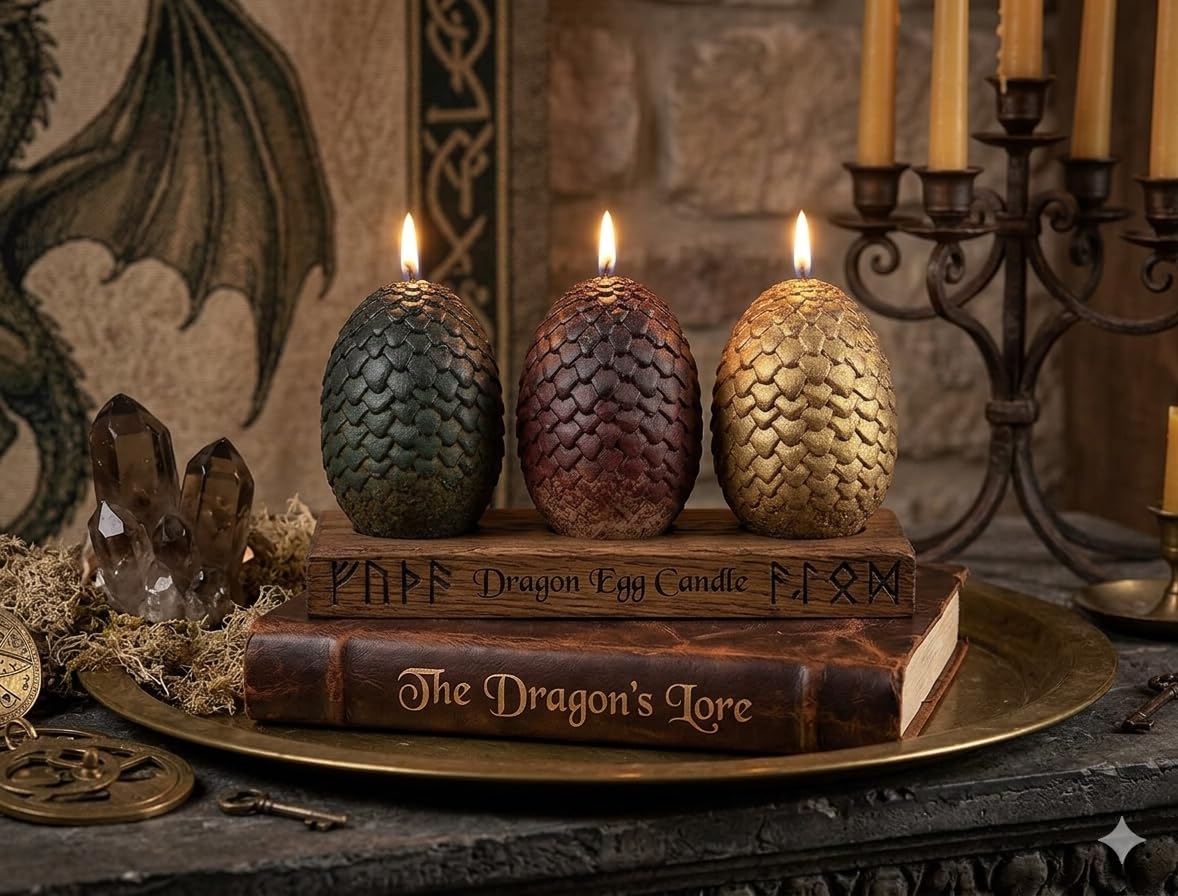 Game of Thrones Dragon Egg Replica Candles, Set of 3 - Officially Licensed Merchandise - Gift for GoT, House of The Dragon, Iron Flame, Romantasy Book Fans, Men, Women - Unscented, 2.5" Each