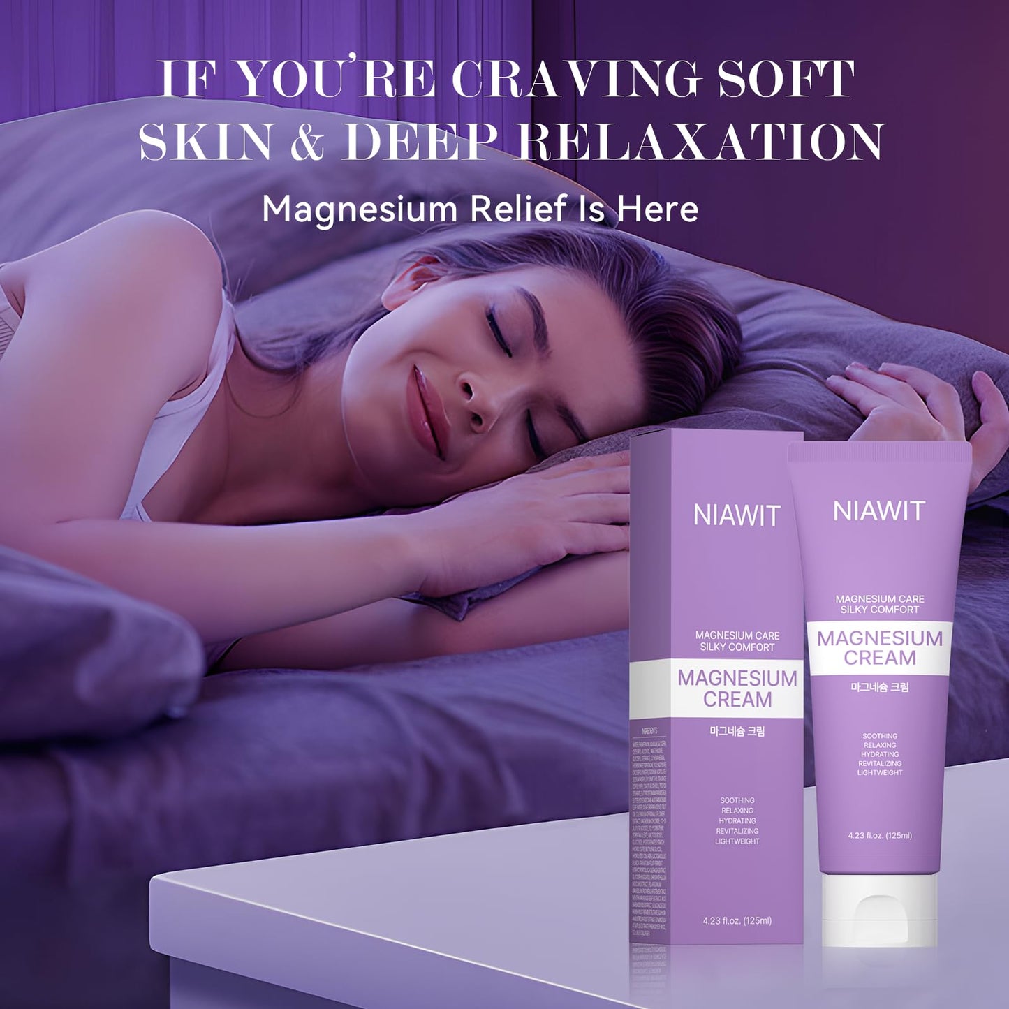 NIAWIT Magnesium Cream for Sleep & Relaxation – Nighttime Topical Magnesium Lotion for Calm Muscles & Stress Relief – Soothing, Skin-Friendly Body Butter for Legs, Feet & Arms 4.23 Fl.oz
