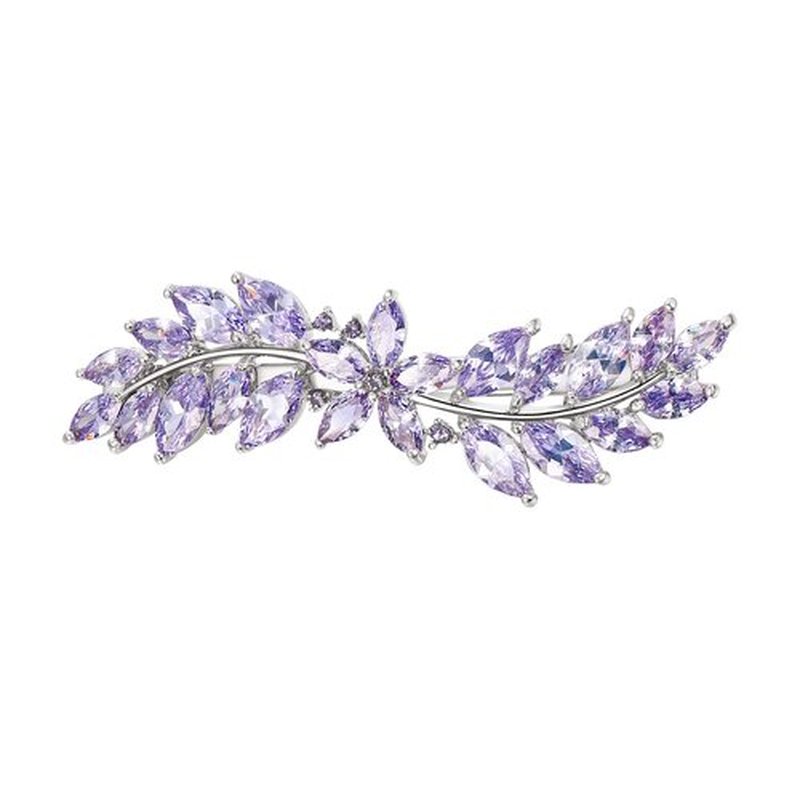 EVER FAITH Women's Marquise-Shaped CZ Hair Barrettess Hair Clips, Flower Leaf Cluster Hair Styling Tools Accessories for Bridal Light Purple Silver-Tone