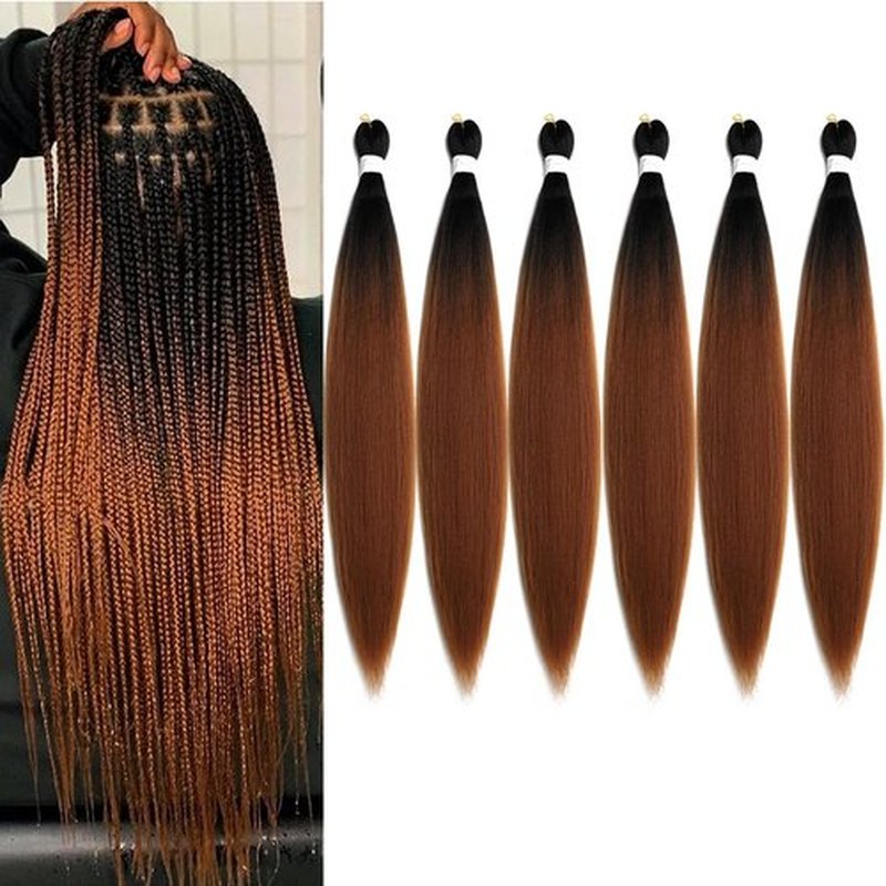 BALINGHAIR Pre-Stretched Braiding Hair Extensions High Temperature Braids Hair 28 Inch Ombre Black to Dark Brown(B29-6Packs)