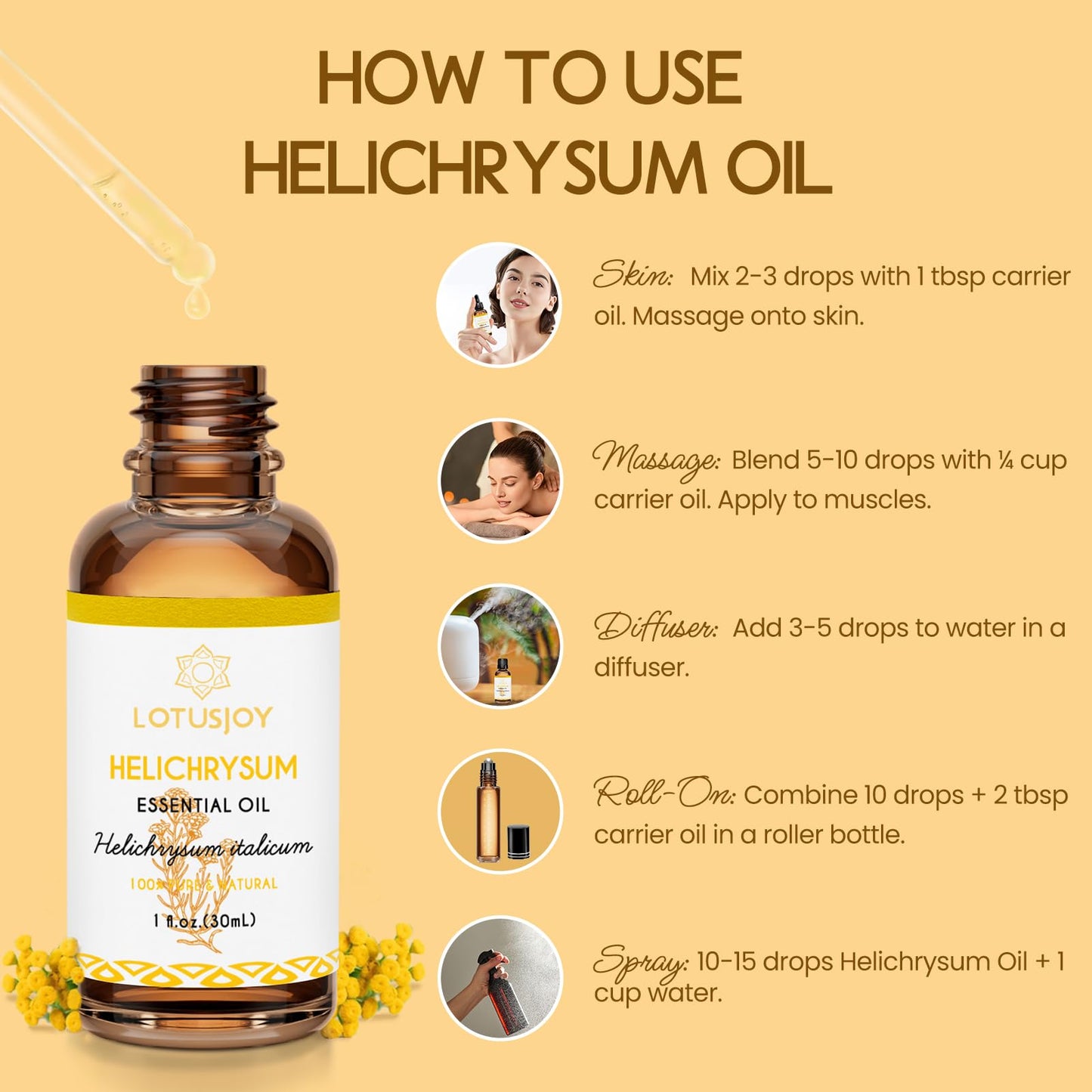 LOTUSJOY Helichrysum Essential Oil, for Bruising, Skin, 1 Oz