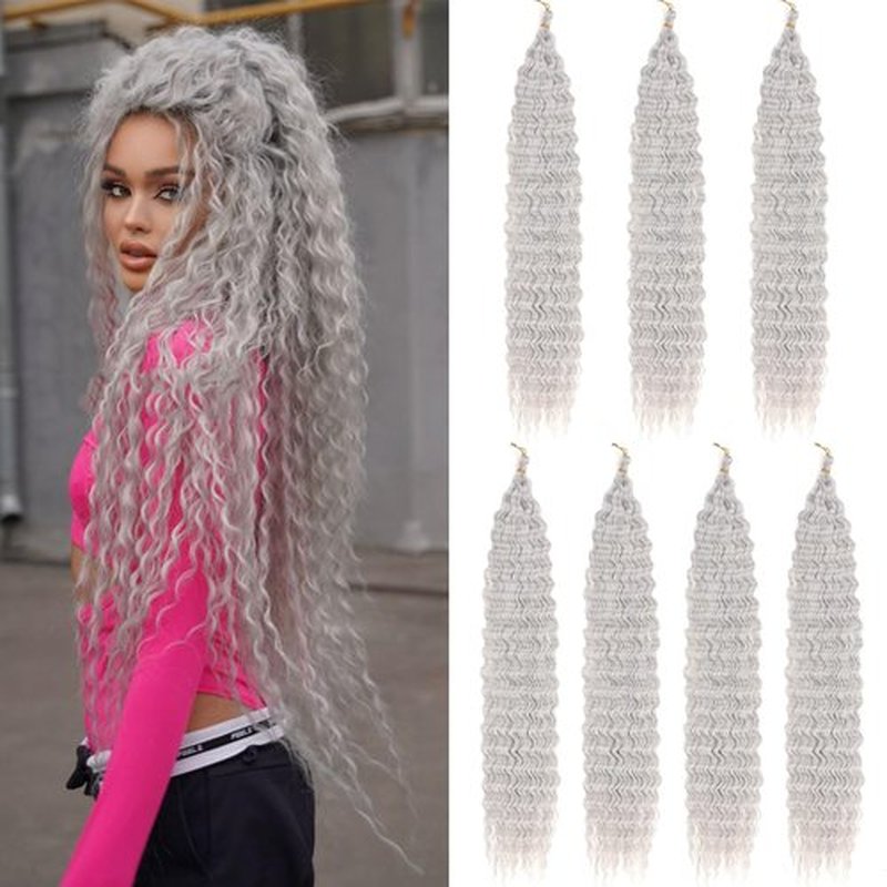 ZRQ Grey Ocean Wave Crochet Hair 30 Inch 7 Packs Long Deep Wave Crochet Hair Wavy Bohemian Braiding Hair Deep Twist Crochet Hair Synthetic Curly Crochet Hair For Women #Grey