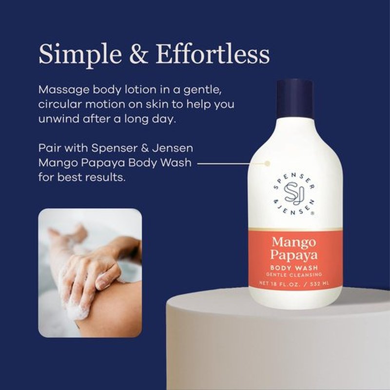 Spenser & Jensen Daily Moisturizing Body Lotion with Hydrating Mango & Papaya - Gentle On All Skin Types - Body Lotion for Women & Men - Paraben Free - 18 Oz (Pack of 2)