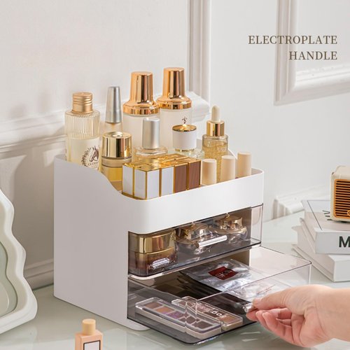 Makeup Organizer for Vanity,Vanity Organizer with 2 Drawers,Makeup&Skincare Organizers Countertop,Cosmetic Display Case,Vanity Storage Box(Pink)