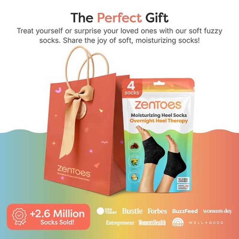 ZenToes Moisturizing Sleep Socks with Vitamin E, Olive Oil and Jojoba Seed Oil to Soften and Hydrate Dry Cracked Heels (Fuzzy Black, Regular)