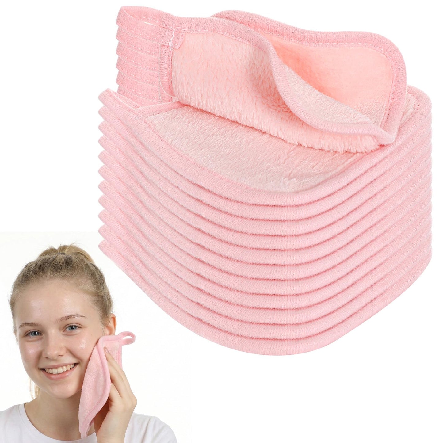 12Pcs Makeup Remover Cloths, 5" x 5" Reusable Ultra Soft Microfiber Facial Cleansing Pads, Soft Washable Makeup Remover Towels for All Skin Types, Remove Instantly Dirt with Just Water (Mist Pink)