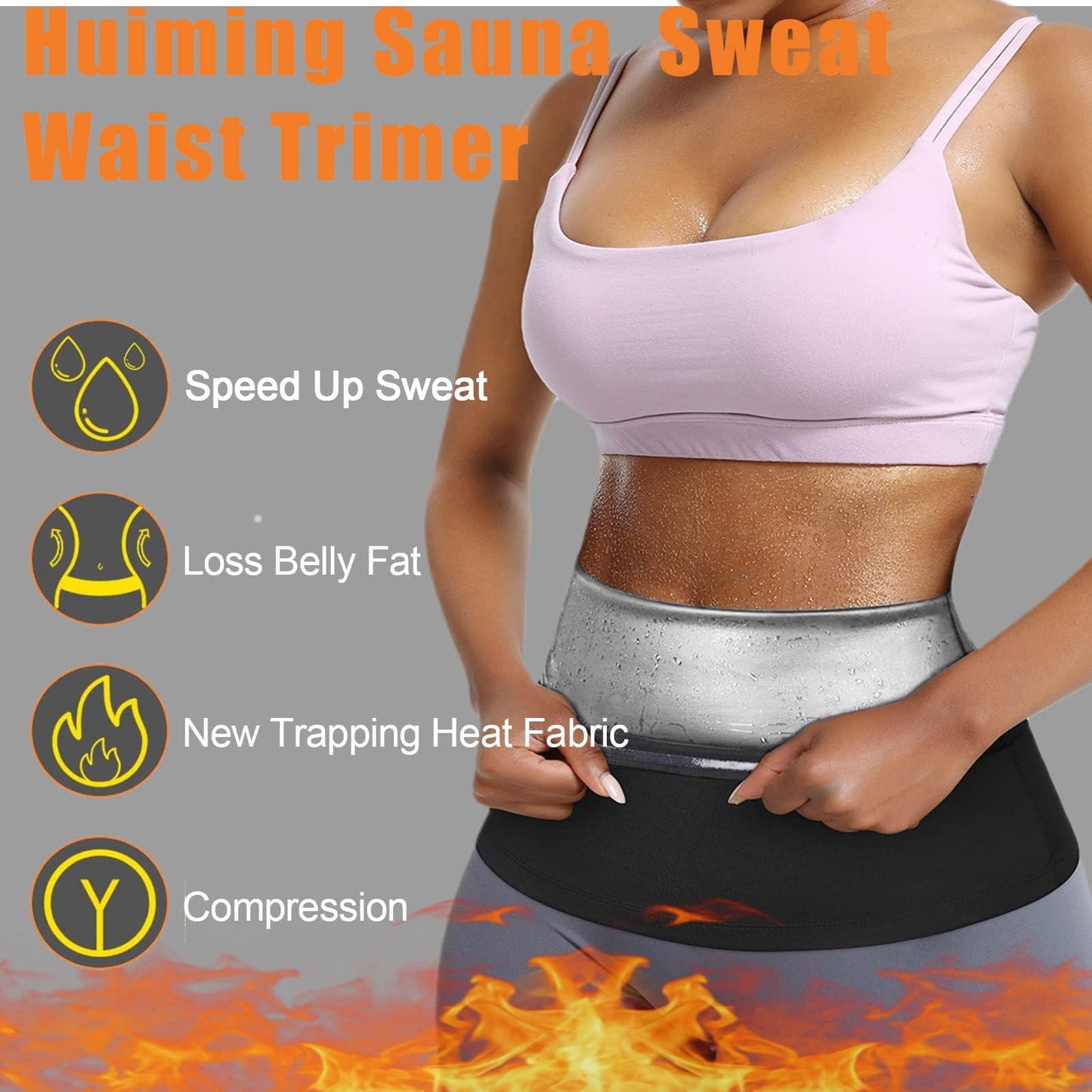huiming Sauna Suit Waist Trimmer for Women Waist Trainer sweat band for stomach Belt Lower Belly Plus Size (Silvery, Large-X-Large)