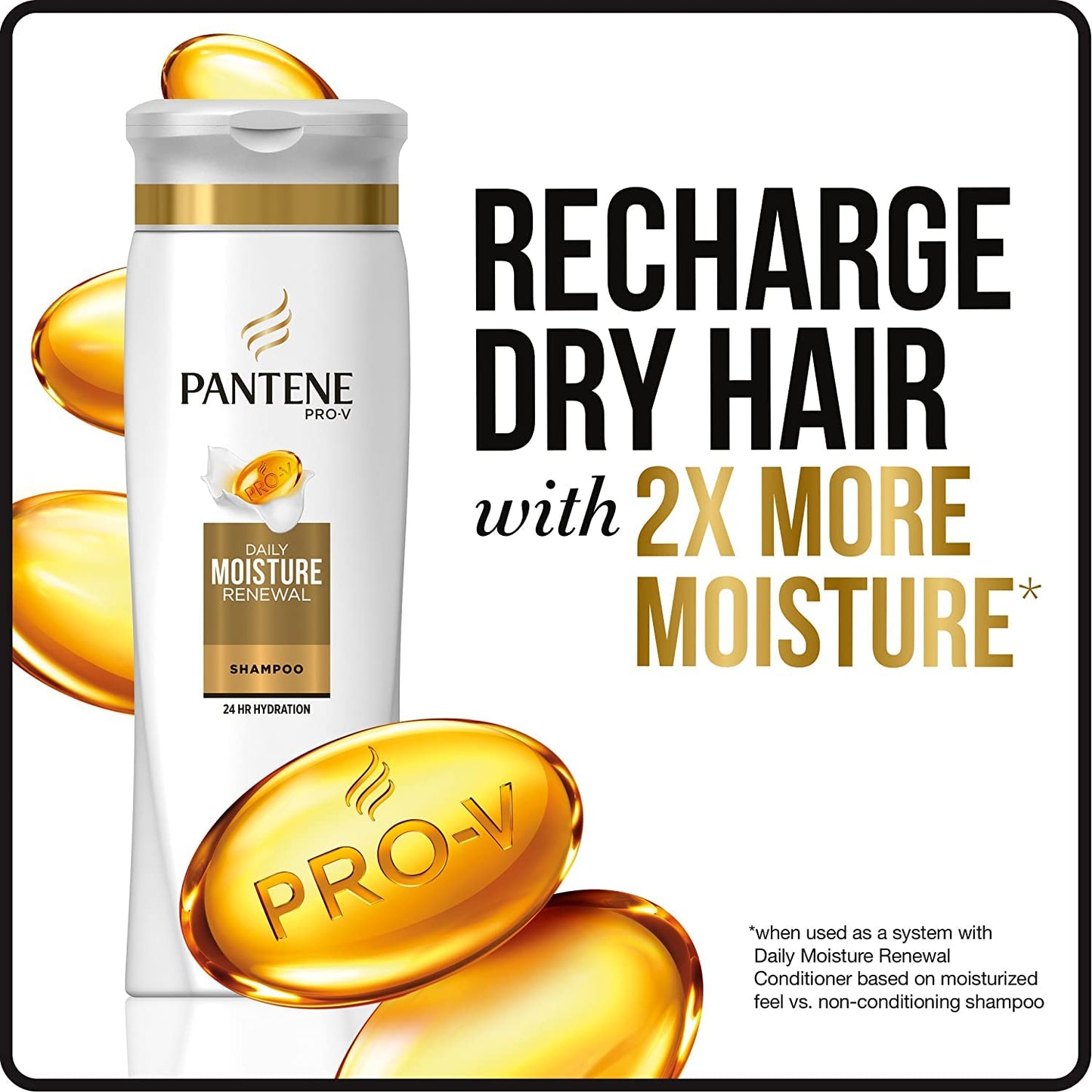 Pantene, Shampoo, Pro-V Daily Moisture Renewal for Dry Hair, 25.4 Fl Oz (Pack of 2), Twin Pack