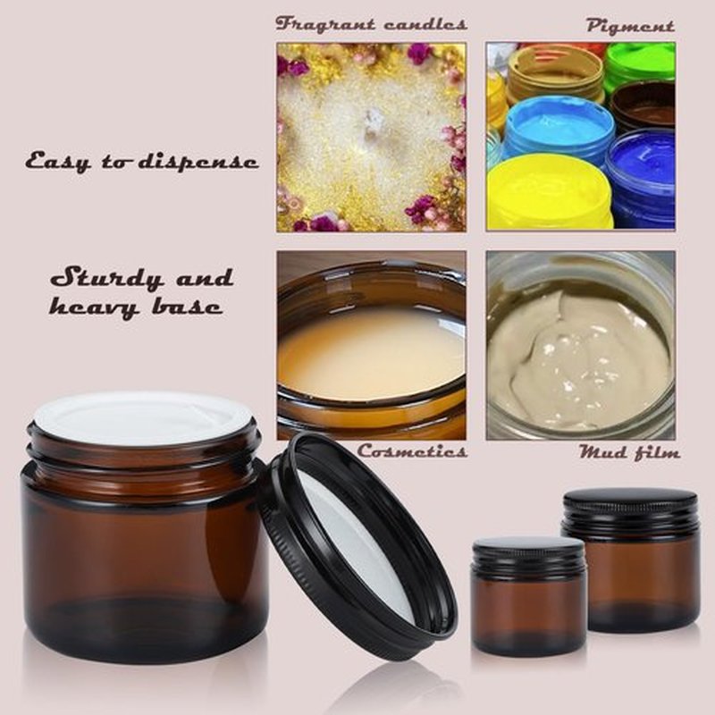 RAMFIYN 2oz Amber Glass Jars with Lids 24 Pack Cosmetic Containers with Lids Amber Candle Jars Empty Cosmetic Jars for Travel Amber Glass Jars for Lotion Cream