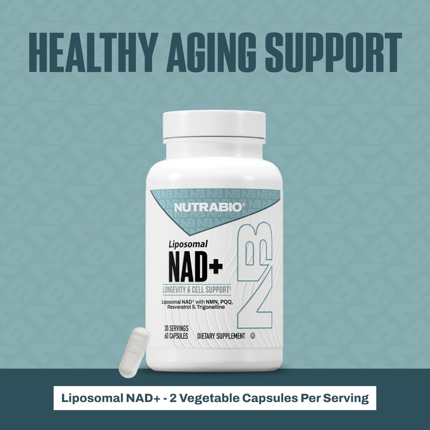 NutraBio Liposomal NAD+ Supplement with Resveratrol, NMN & PQQ for Longevity and Cell Support for Men and Women, Long-Term Vitality, 60 Capsules